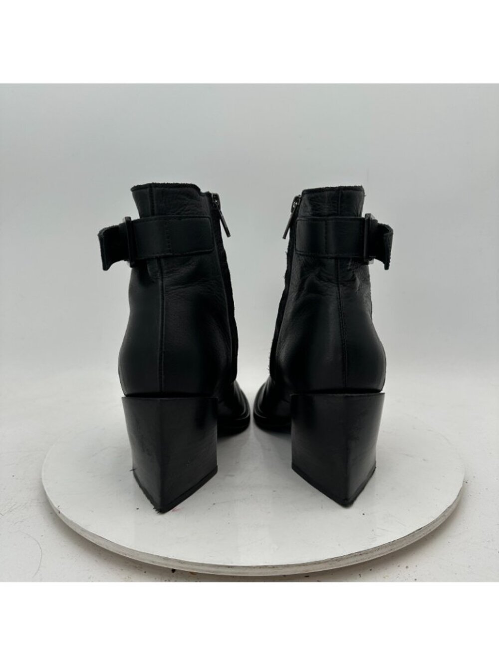 Helmut Lang Women Size EU 37.5 US 7.5 Black Leather Side Zip Block Heel Boot - Picture 5 of 12